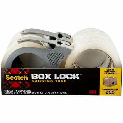 Picture of Scotch Box Lock Packaging Tape with Dispenser, 1.88in x 165ft, Clear, Pack Of 4 Rolls