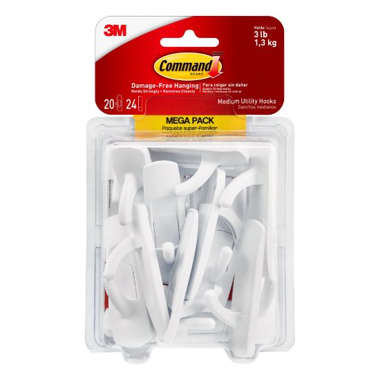 Picture of Command Medium Utility Hooks, White, 20 Command Hooks, 24 Command Strips, Damage Free Organizing of Dorm Rooms