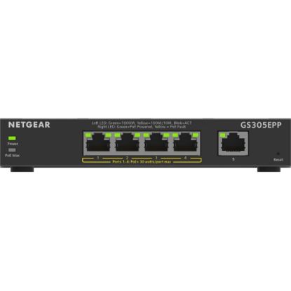 Picture of Netgear GS305EPP Ethernet Switch - 5 Ports - Manageable - 2 Layer Supported - 120 W PoE Budget - Twisted Pair - PoE Ports - Desktop, Wall Mountable - 5 Year Limited Warranty