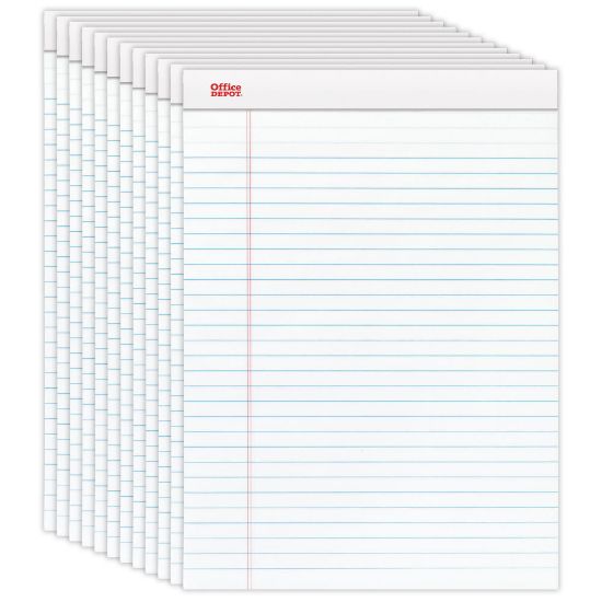 Picture of Office Depot Brand Writing Pads, 8-1/2in x 11-3/4in, Legal/Wide Ruled, 50 Sheets, White, Pack Of 12 Pads