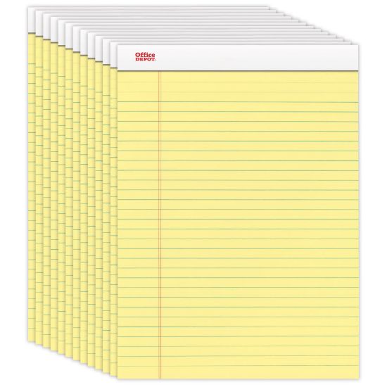 Picture of Office Depot Brand Writing Pads, 8 1/2in x 11 3/4in, Legal/Wide Ruled, 50 Sheets, Canary, Pack Of 12 Pads