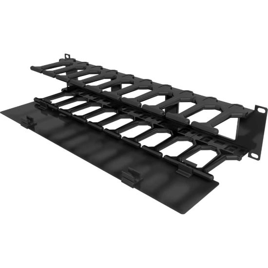 Picture of Vertiv 2U x 4in Horizontal Cable Manager, Single-Sided with Cover - Black - 1 Pack - 2U Rack Height - 19in Panel Width - Metal