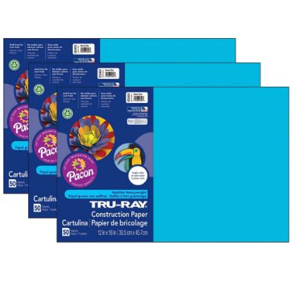 Picture of Tru-Ray Construction Paper, 12in x 18in, Atomic Blue, 50 Sheets Per Pack, Set Of 3 Packs