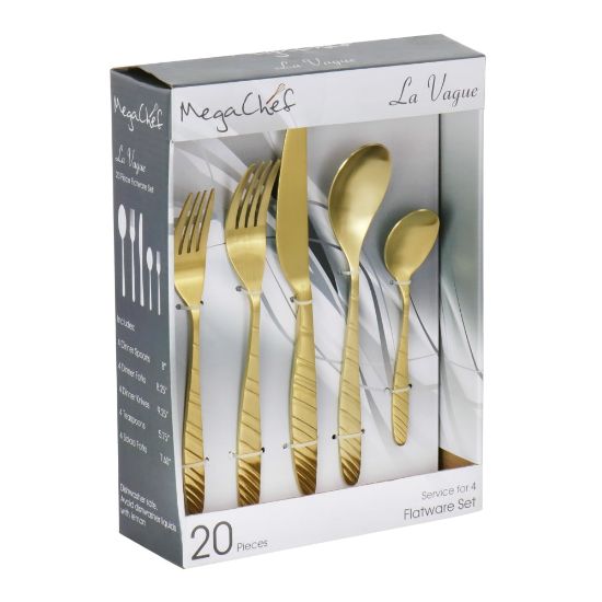 Picture of MegaChef La Vague 20-Piece Flatware Utensil Set, Matte Gold