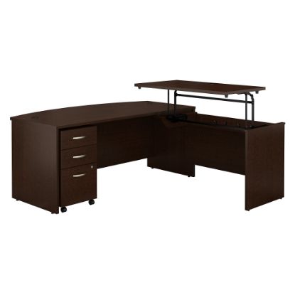 Picture of Bush Business Furniture Components 72inW 3 Position Bow Front Sit to Stand L Shaped Desk with Mobile File Cabinet, Mocha Cherry, Standard Delivery