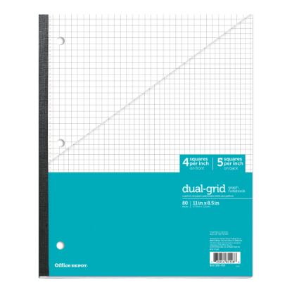 Picture of Office Depot Brand Wireless Notebook, 8-1/2in x 11in, 1 Subject, Dual-Sized Quadrille Ruled (4in x 4in, 5in x 5in), 80 Sheets, Teal/White