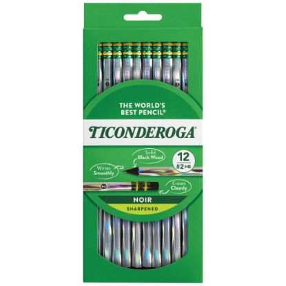 Picture of Ticonderoga Noir Black Wood Pencils, #2 Soft Lead, Pre-Sharpened, Black/Silver, Pack Of 12 Pencils