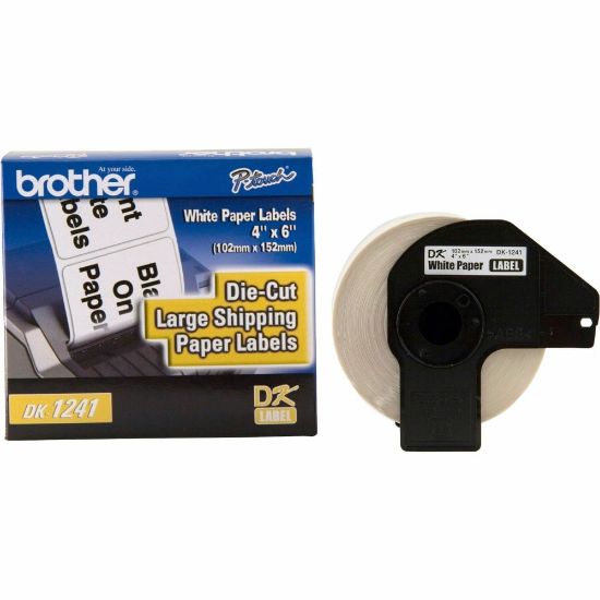 Picture of Brother DK-1241 Black-On-White 4in x 6in Labels, Roll Of 200