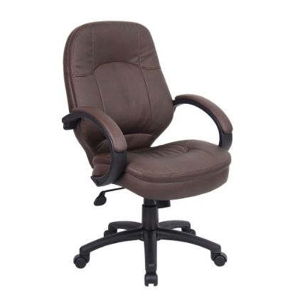 Picture of Boss Office Products LeatherPlus Bonded Leather Mid-Back Chair, Bomber Brown/Black