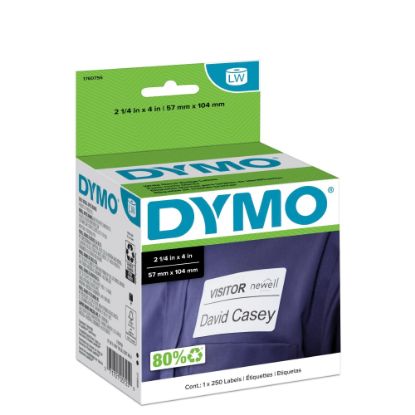 Picture of DYMO LabelWriter Name Badge Self-Adhesive Labels, 1760756, White, 2 1/4in x 4in, Roll 0f 250 Labels