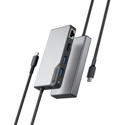 Picture of ALOGIC USB-C Fusion ALPHA 5-in-1 Hub - 1 x HDMI 4K@60Hz, 2 x USB-A (USB 3.0), 1 x Gigabit Ethernet, 1 x USB-C (Data & PD) - Space Grey - USB Type C - 4K - 3840 x 2160 - 3 x USB Ports - 2 x USB 3.0 - USB Type-A - USB Type-C - 1 x RJ-45 Ports