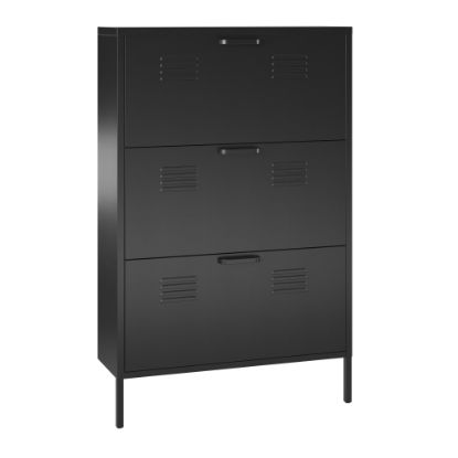 Picture of Ameriwood Home Systembuild Evolution Mission District 3-Door Locker-Style Metal Shoe Storage Cabinet, 49inH x 31-1/2inW x 10-1/4inD, Black