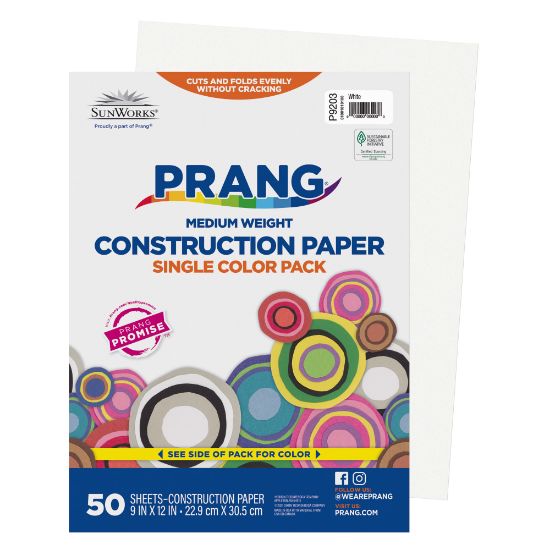 Picture of Prang Construction Paper, 12in x 18in, White, Pack Of 50