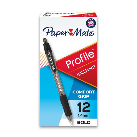 Picture of Paper Mate Profile Retractable Ballpoint Pens, Bold Point, 1.4 mm, Translucent Black Barrel, Black Ink, Pack Of 12