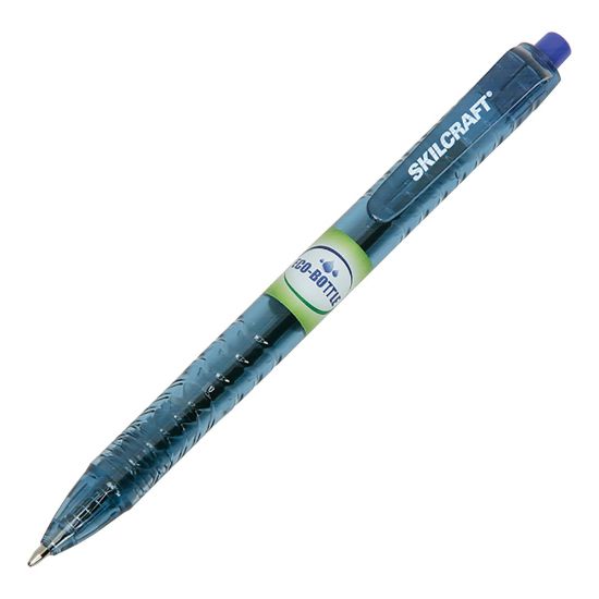 Picture of SKILCRAFT Ballpoint Pens, Pack Of 12, Medium Point, Transparent Blue Barrel, Blue Ink