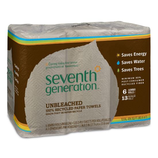 Picture of Seventh Generation Unbleached 2-Ply Jumbo Paper Towels, 100% Recycled, Natural, 120 Sheets Per Roll, Pack Of 6 Rolls