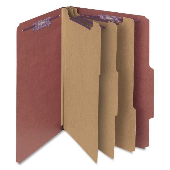 Picture of Smead Classification Folders, With SafeSHIELD Coated Fasteners, 3 Dividers, 3in Expansion, Legal Size, 100% Recycled, Red, Box Of 10