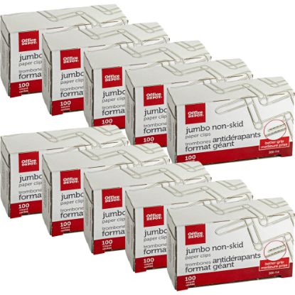 Picture of Office Depot Brand Non-Skid Paper Clips, Jumbo, Silver, Pack Of 10 Boxes, 100 Clips Per Box, 1,000 Total