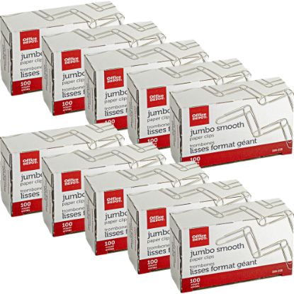 Picture of Office Depot Brand Paper Clips, Jumbo, Silver, Pack Of 10 Boxes, 100 Clips Per Box, 1,000 Total