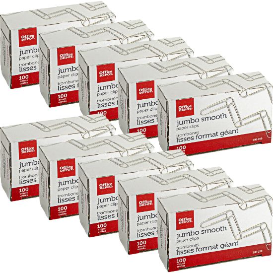 Picture of Office Depot Brand Paper Clips, Jumbo, Silver, Pack Of 10 Boxes, 100 Clips Per Box, 1,000 Total