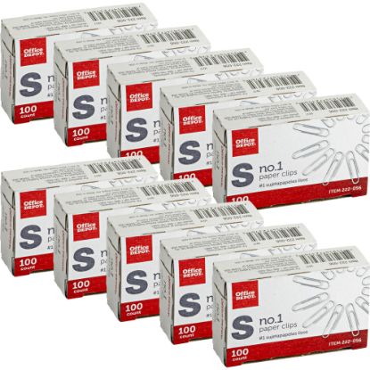 Picture of Office Depot Brand Paper Clips, No. 1, Small, Silver, Pack Of 10 Boxes, 100 Per Box, 1,000 Total