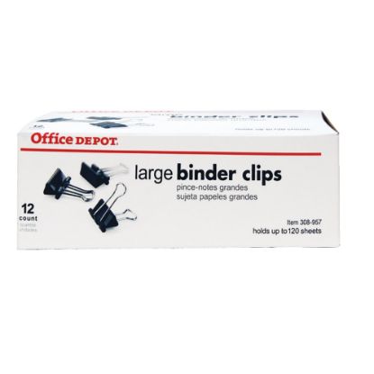 Picture of Office Depot Brand Binder Clips, Large, 2in Wide, 1in Capacity, Black, Box Of 12