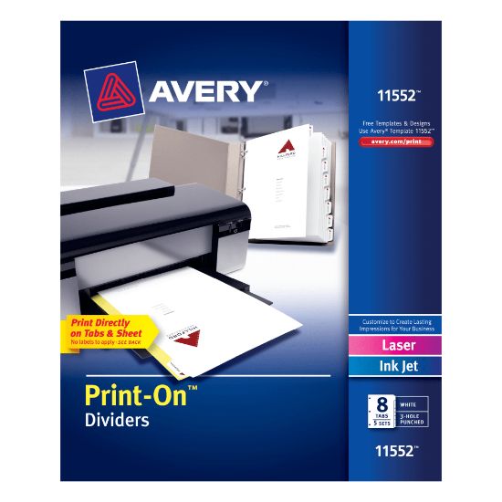 Picture of Avery Customizable Print-On Dividers, 8 1/2in x 11in, 8 Tab, White, Pack Of 5 Sets