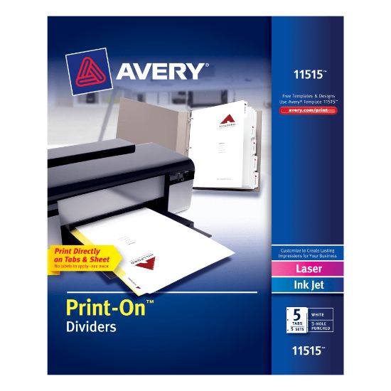 Picture of Avery Customizable Print-On Dividers, 8 1/2in x 11in, 5 Tabs, Pack Of 5 Sets