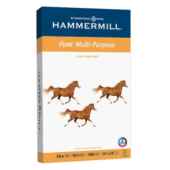 Picture of Hammermill Fore Multi-Use Printer & Copy Paper, 1 Ream, White, Legal (8.5in x 14in), 500 Sheets Per Ream, 24 Lb, 92 Brightness