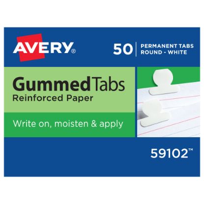 Picture of Avery Gummed Index Tabs, Round, White Paper, Box Of 50