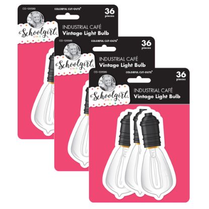 Picture of Carson Dellosa Education Cut-Outs, Schoolgirl Style Industrial Cafe Vintage Light Bulb, 36 Cut-Outs Per Pack, Set Of 3 Packs