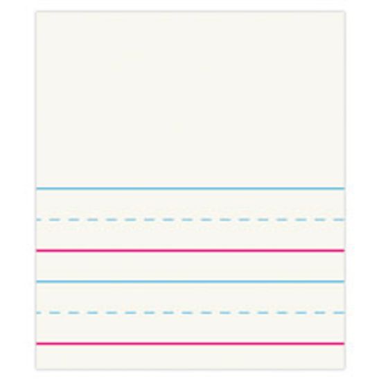 Picture of FORAY Red & Blue Ruled Storybook Paper, Conforms To d-Nealian -- Grade K, 4 1/2in Picture Story Heading, 3/4in Ruling, 3/8in Skip Space, 11in x 8 1/2in, Pack of 500 Sheets