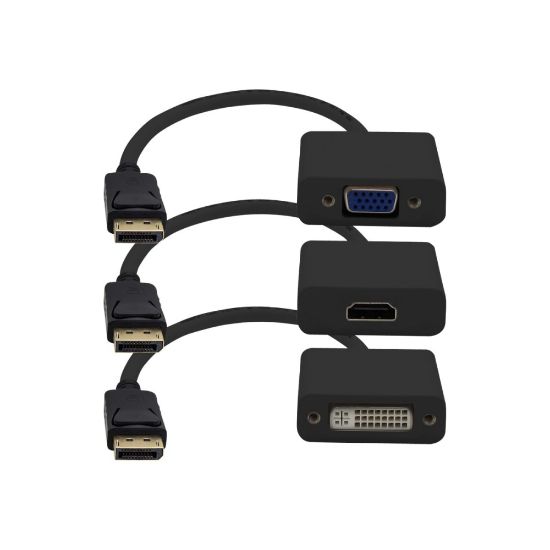 Picture of AddOn 8in DisplayPort to DVI/HDMI/VGA Adapter Cable - Video converter - DisplayPort - VGA - black - with DisplayPort-HDMI cable, DisplayPort-DVI cable