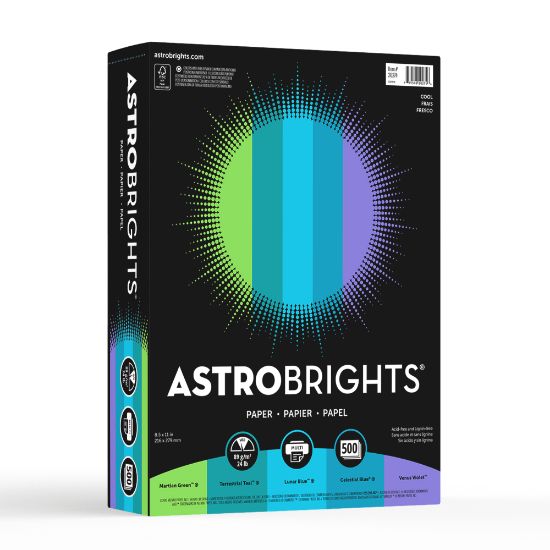 Picture of Astrobrights Color Multi-Use Printer & Copy Paper, 1 Ream, Cool Assortment, Letter (8.5in x 11in), 500 Sheets Per Ream, 24 Lb, 94 Brightness