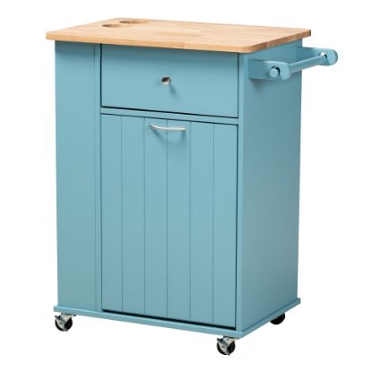 Picture of Baxton Studio Liona Sky Kitchen Storage Cart, 34-3/8inH x 17-3/4inW, Blue/Natural