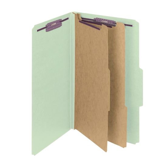 Picture of Smead Pressboard Classification Folder With SafeSHIELD Fastener, 2 Dividers, Legal Size, 100% Recycled, Gray/Green