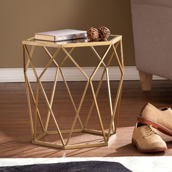 Picture of SEI Furniture Joelle Geometric Accent Table, Polygonal, Soft Gold