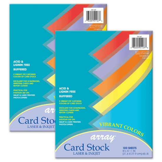 Picture of Pacon Vibrant Card Stock, Assorted Colors, Letter (8.5in x 11in), 65 Lb, 2 Packs Of 100