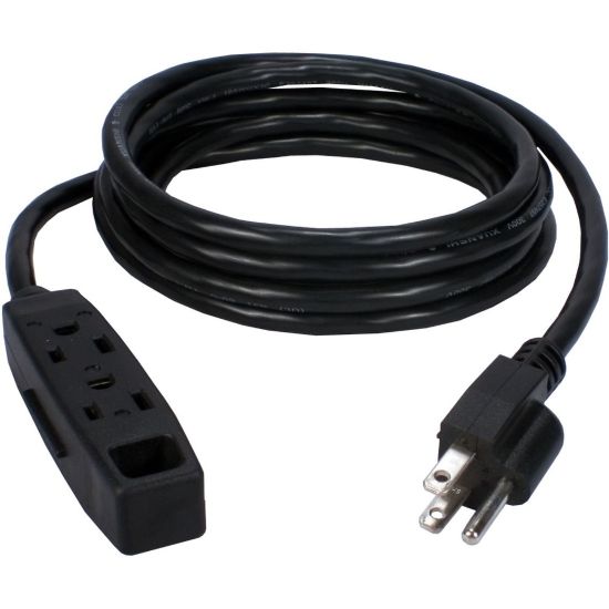 Picture of QVS 3-Outlet 3-Prong 10ft Power Extension Cord - 3-prong - 3 x AC Power - 10 ft Cord - 13 A Current - 125 V AC Voltage - 1625 W - Wall Mountable - 3-prong - 3 x AC Power - 10 ft Cord - 13 A Current - 125 V AC Voltage - 1625 W - Wall Mountable - Black