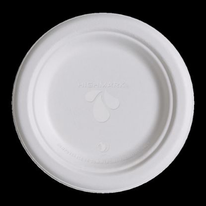 Picture of Highmark ECO Compostable Sugarcane Paper Plates,  6in, White, Pack Of 50