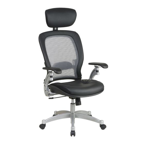 Picture of Office Star Professional AirGrid Bonded Leather High-Back Chair With Adjustable Headrest, Black/Platinum