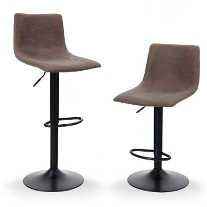 Picture of ALPHA HOME Square Swivel PU Leather Adjustable Bar Stools With Backs, Brown/Black, Set Of 2 Stools