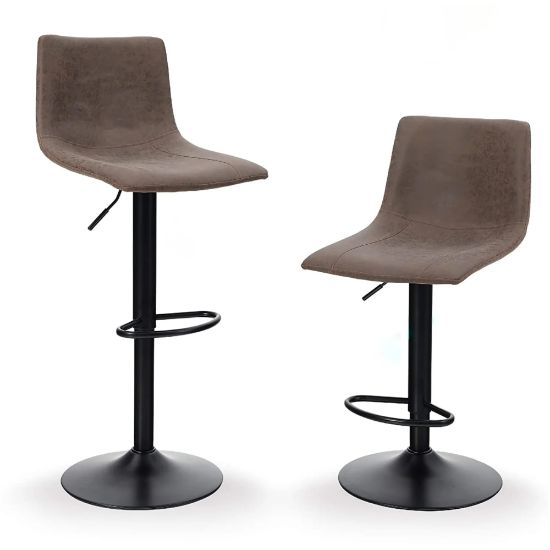 Picture of ALPHA HOME Square Swivel PU Leather Adjustable Bar Stools With Backs, Brown/Black, Set Of 2 Stools