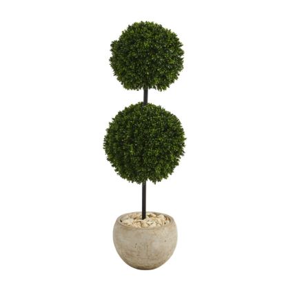 Picture of Nearly Natural Boxwood Double Ball Topiary 45inH Artificial Tree With Planter, 45inH x 10inW x 10inD, Green/Sand