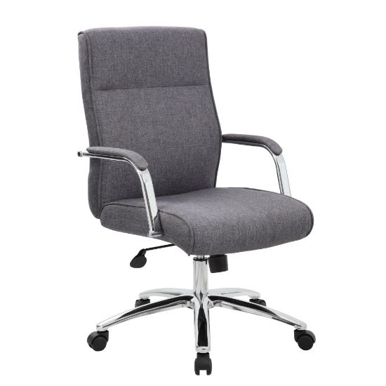 Picture of Boss Office Products Modern Executive Conference Ergonomic Chair, Linen Fabric, Slate Gray/Chrome