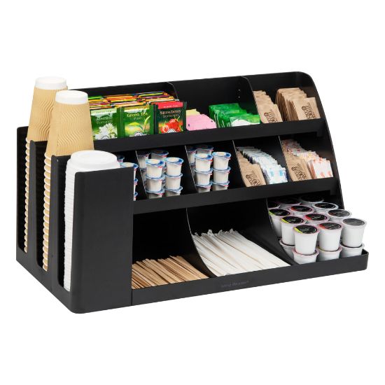 Picture of Mind Reader 14-Compartment/3-Tier Coffee Cup And Condiment Countertop Organizer, 12-1/2inH x 11-1/2inW x 24inL, Black