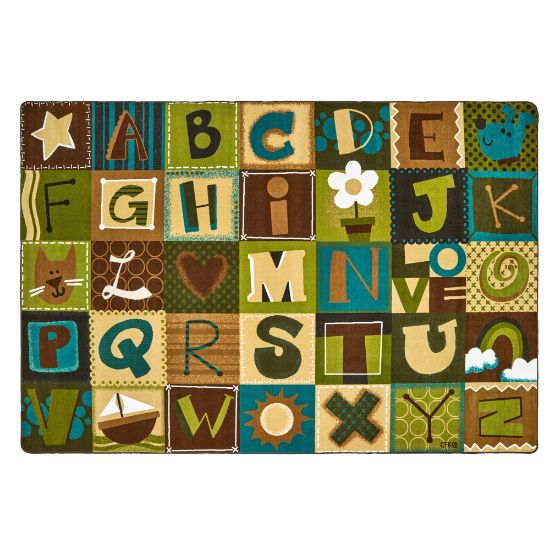 Picture of Carpets for Kids KIDSoft Alphabet Blocks Seating Rug, 8" x 12ft, Brown