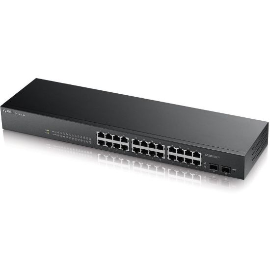 Picture of ZyXEL GS1900-24 Fanless 24 Port GbE L2 Web Managed Rackmountable Switch - 24 Ports - Manageable - 24 x RJ-45 - 2 x Expansion Slots - 10/100/1000Base-T - Desktop, Rack-mountable