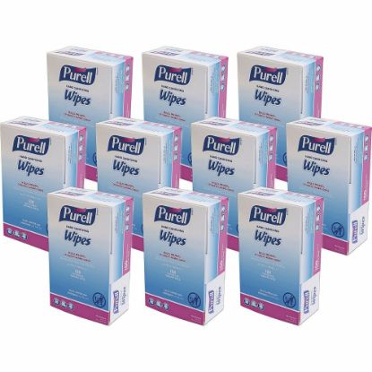 Picture of PURELL On-the-go Sanitizing Hand Wipes - Ethyl Alcohol - Safe, Alcohol Based - For Hand - 100 Quantity Per Box - 1000 / Carton