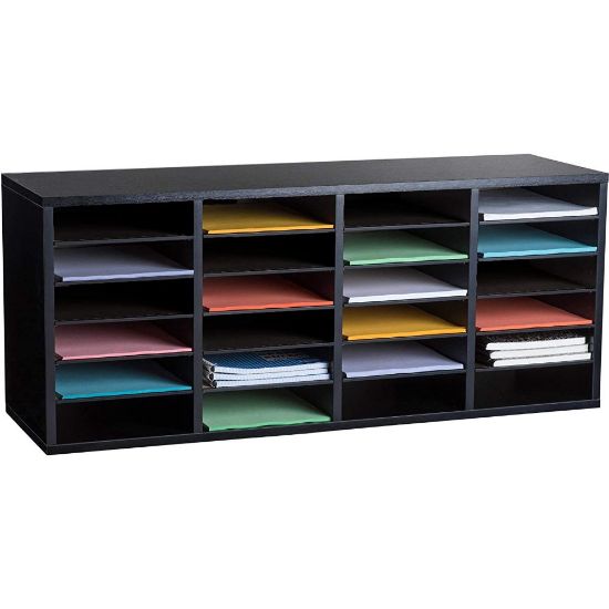 Picture of Alpine Adjustable 24-Compartment Literature Organizer, 16-5/16inH x 39-5/16inW x 11-13/16inD, Black